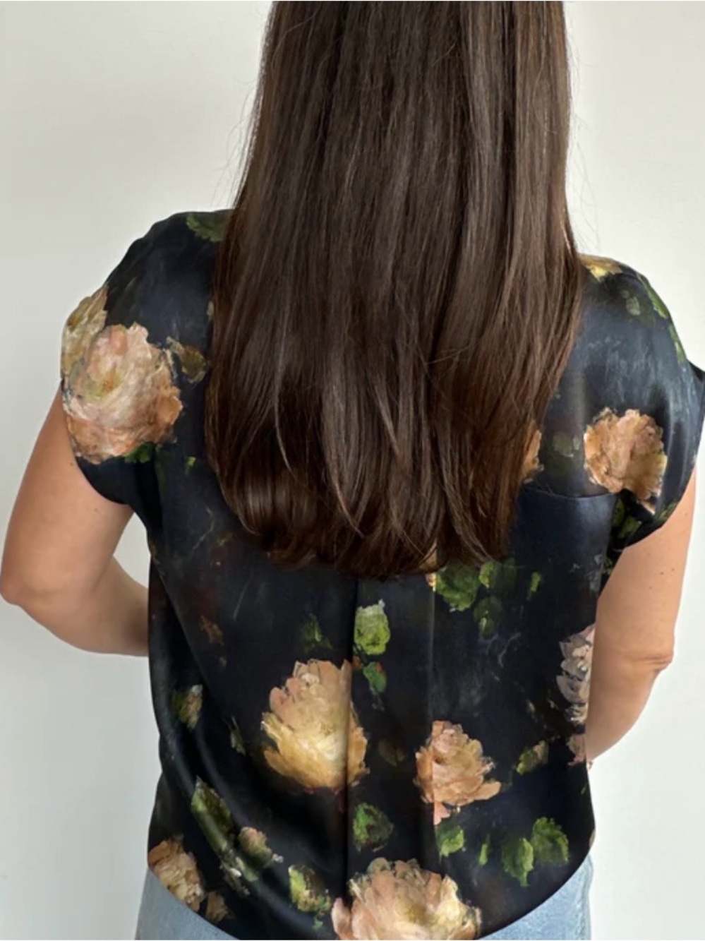 Vince Black Floral Button-Down Blouse with Cream Roses - Picture 2 of 6